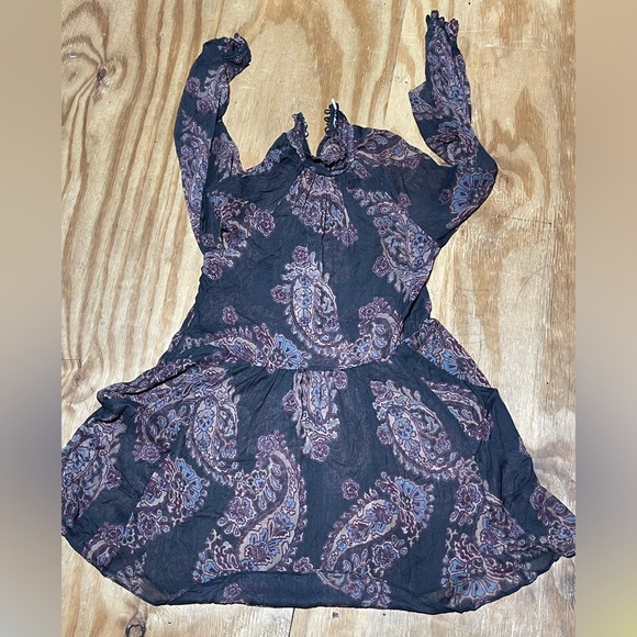 Free People Sheer Paisley Forget Me Not Moonstruck Bohemian Mini Dress XS @B4 - Picture 2 of 10